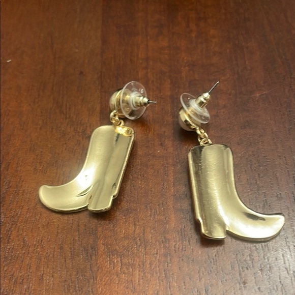 Unbranded Rhinestone Faux Pearl Gold and Brown Cowboy Boot  Earrings New - Picture 5 of 6